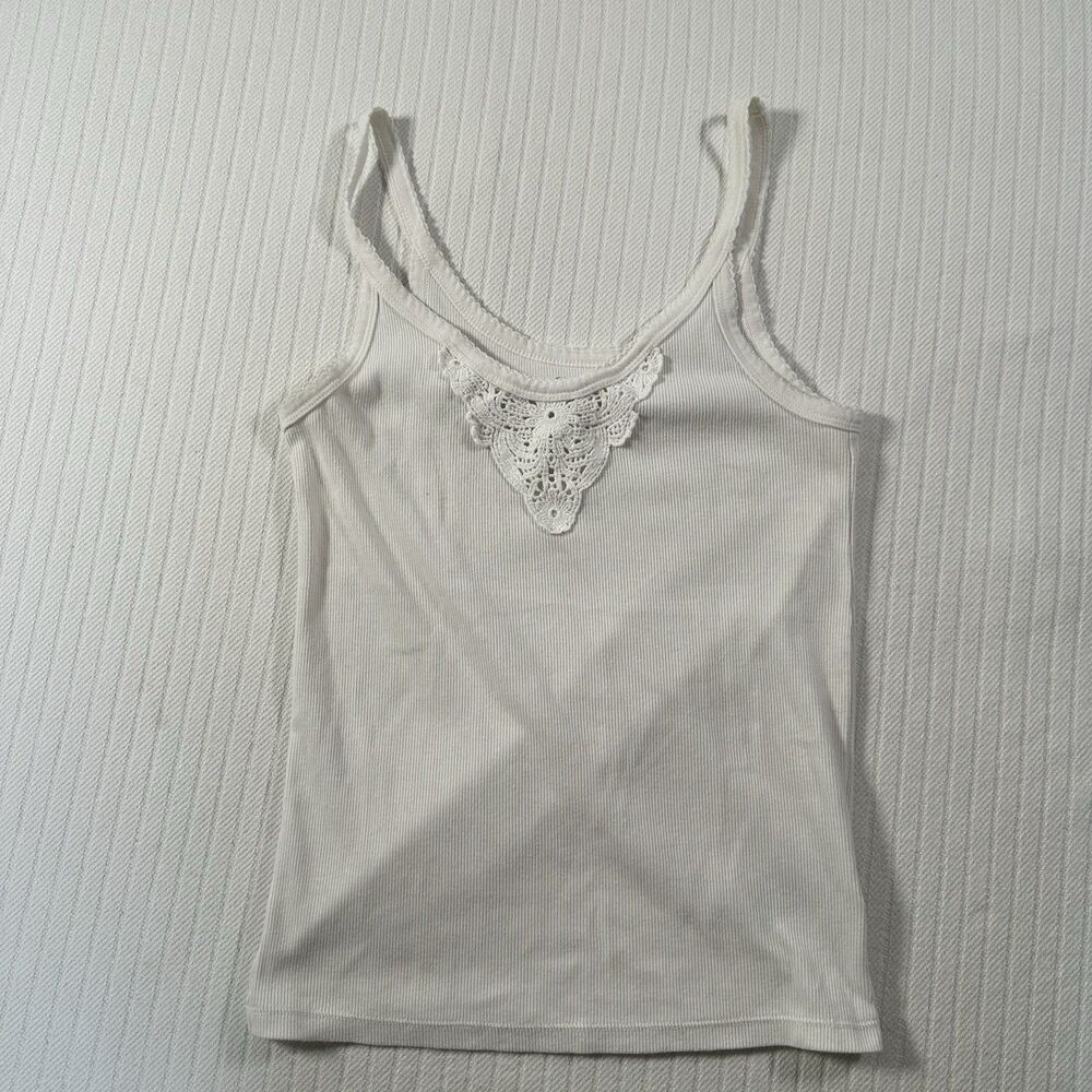 Old Navy Womens Small White Ribbed Tank Top Lace Trim Stretch